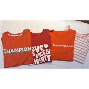 Lot Champion Orange Graphic Shirt Love Peace Liberty Red Stripe Elephant Tops LG